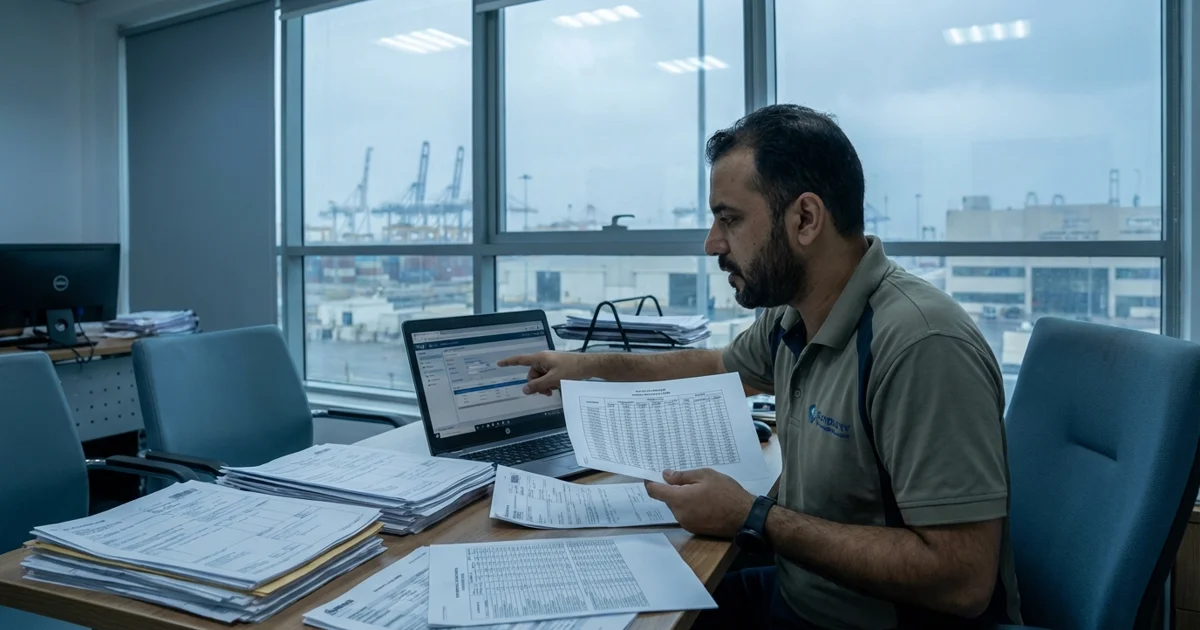 Freight forwarding operator manually comparing rate sheets