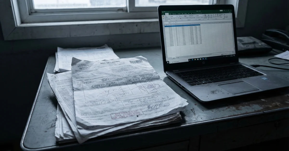 Freight forwarding shared inbox with hundreds of unread emails next to TMS dashboard